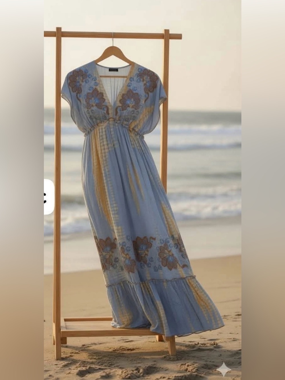 Sky Blue Floral V-Neck Maxi Dress - Women